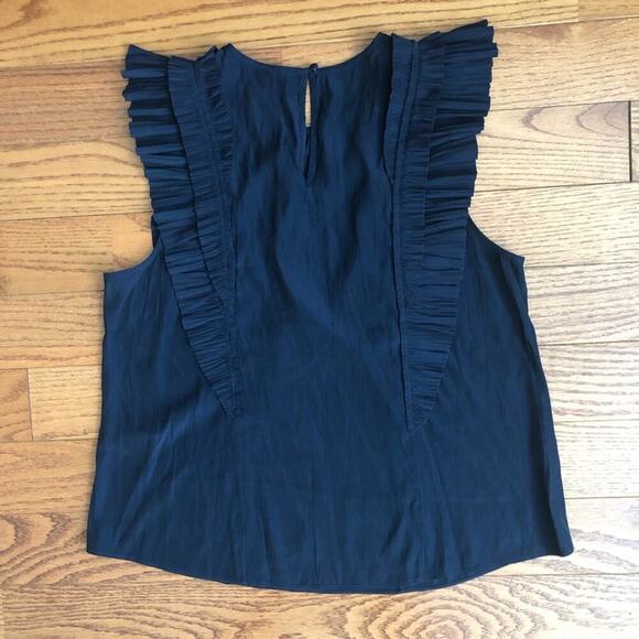 Joie Cruzita Pleated-ruffle Sleeveless Blouse In Midnight Blue Women’s Size S - Picture 7 of 8